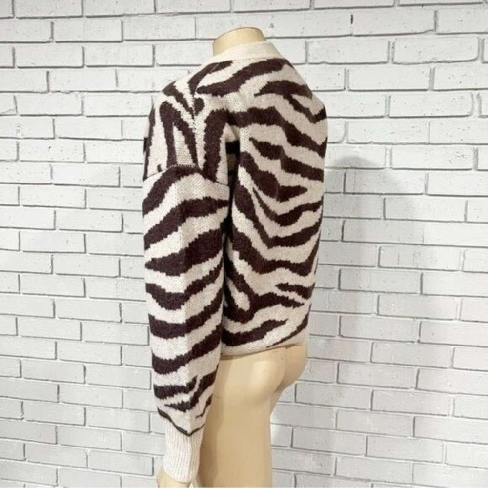 J.Crew Zebra Animal Print V-Neck Button Front Cardigan Brown Cream NWT L - Picture 6 of 12